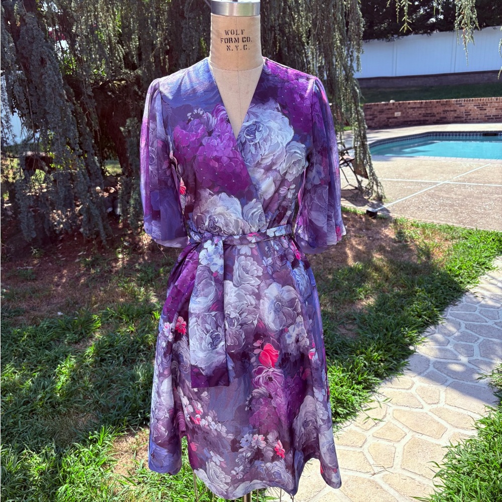 Floral Elegance Purple Midi Dress Vintage